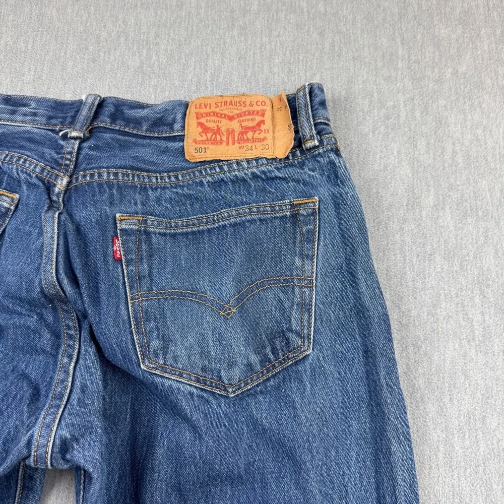 Levis 501‎ Jeans Mens 34X30 Fit 32X28 Blue Denim Button Fly Straight Leg Modern